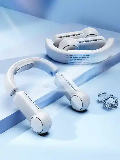 "Hands-Free Neck Fan – Portable Leafless Design, USB Rechargeable Air Cooler"